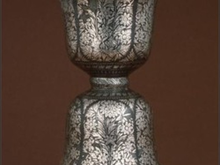 Bidriware inlaid metal decor (silver-on-blackened-alloy)