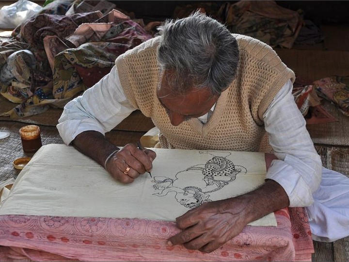 Kalamkari hand-painted cotton textile