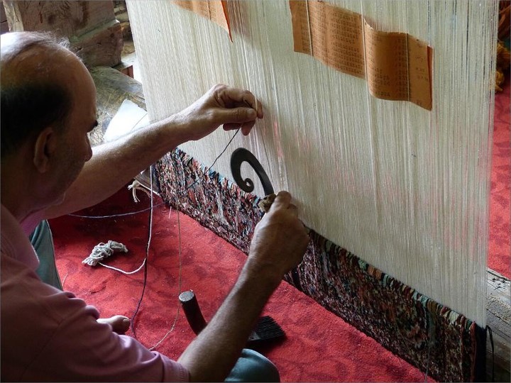 Kashmiri hand-knotted silk carpet