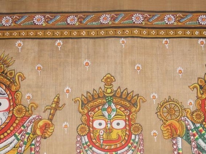 Pattachitra scroll painting on tussar silk