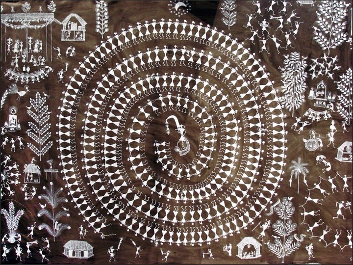 Warli tribal wall-art panel